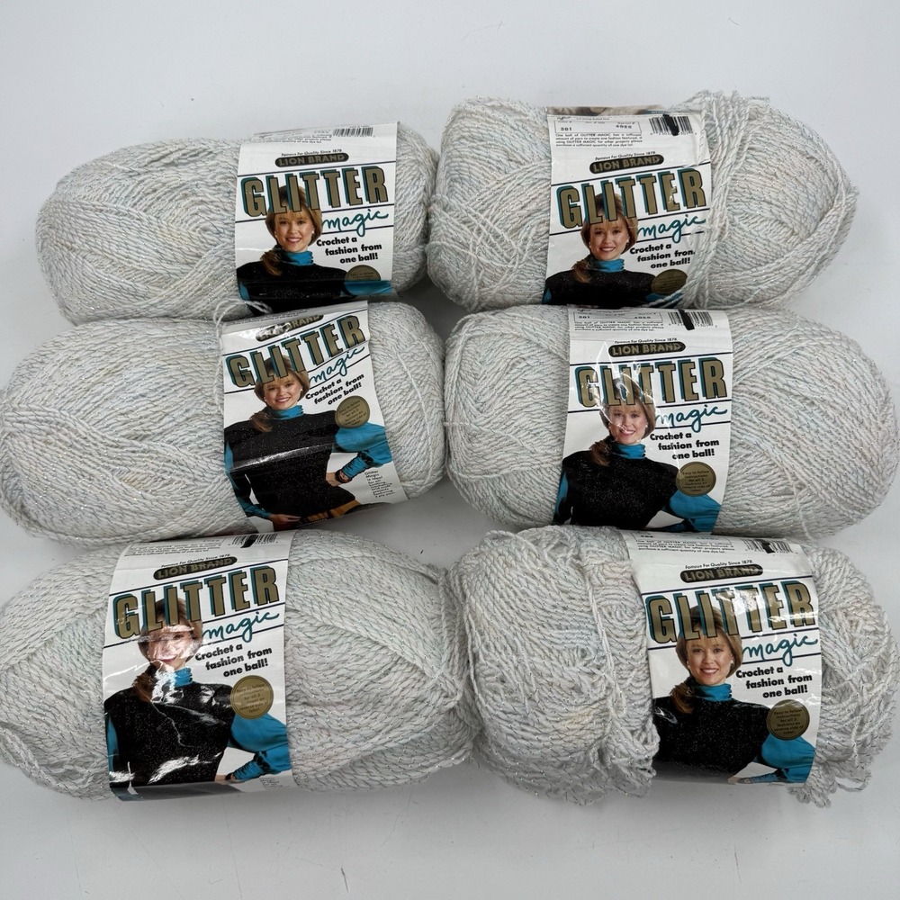 Lot Of 6 SKEINS LION BRAND YARN WHITE GLITTER MAGIC 8.75 OZ. NOS Color 301/302